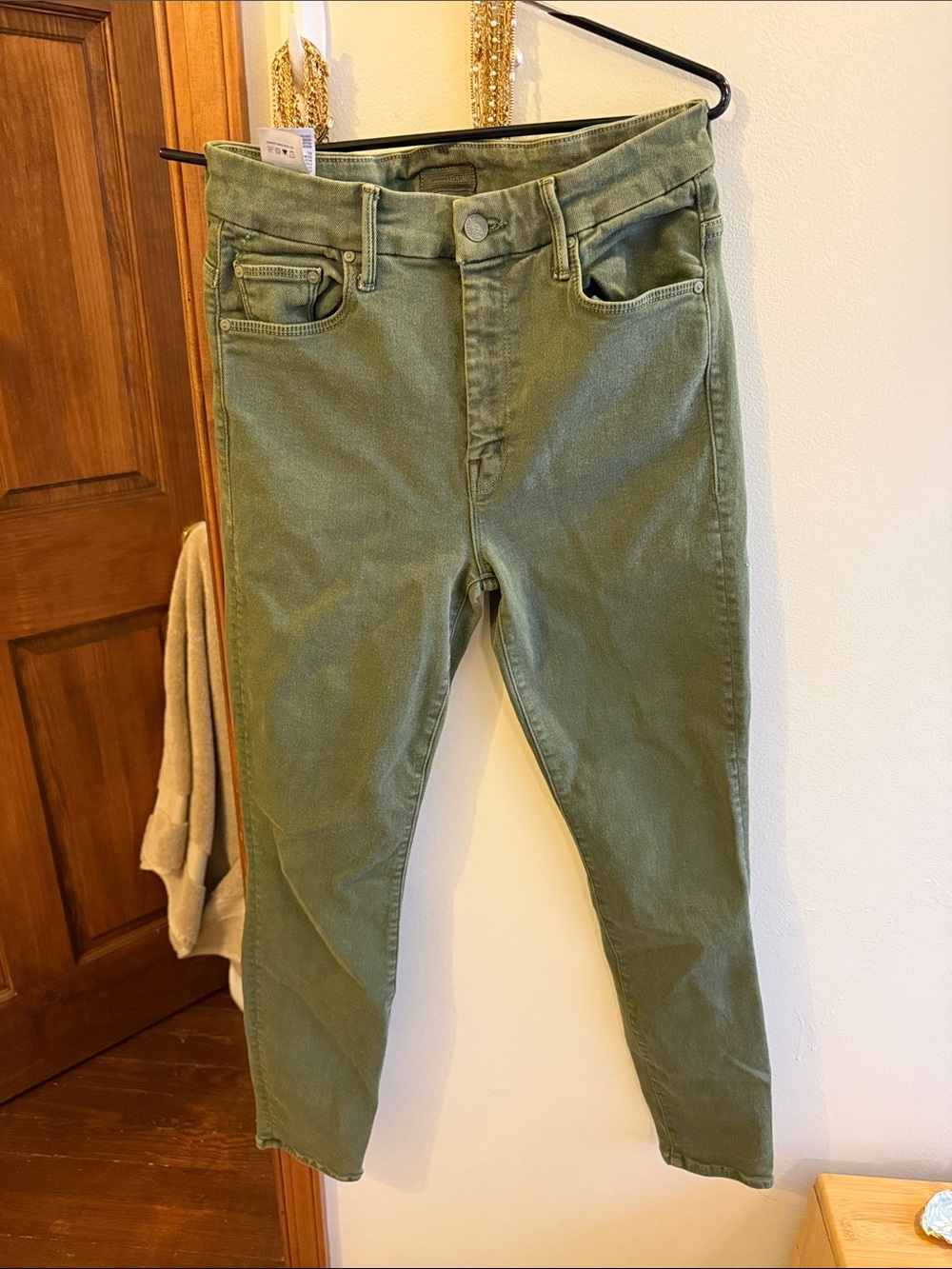 MOTHER Olive Green High-Rise Skinny Jeans